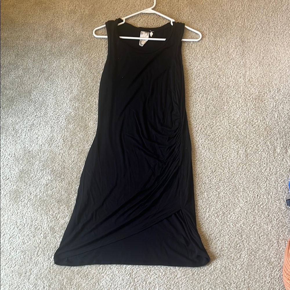 Blu Pepper Black Ruched Sheath Midi Dress